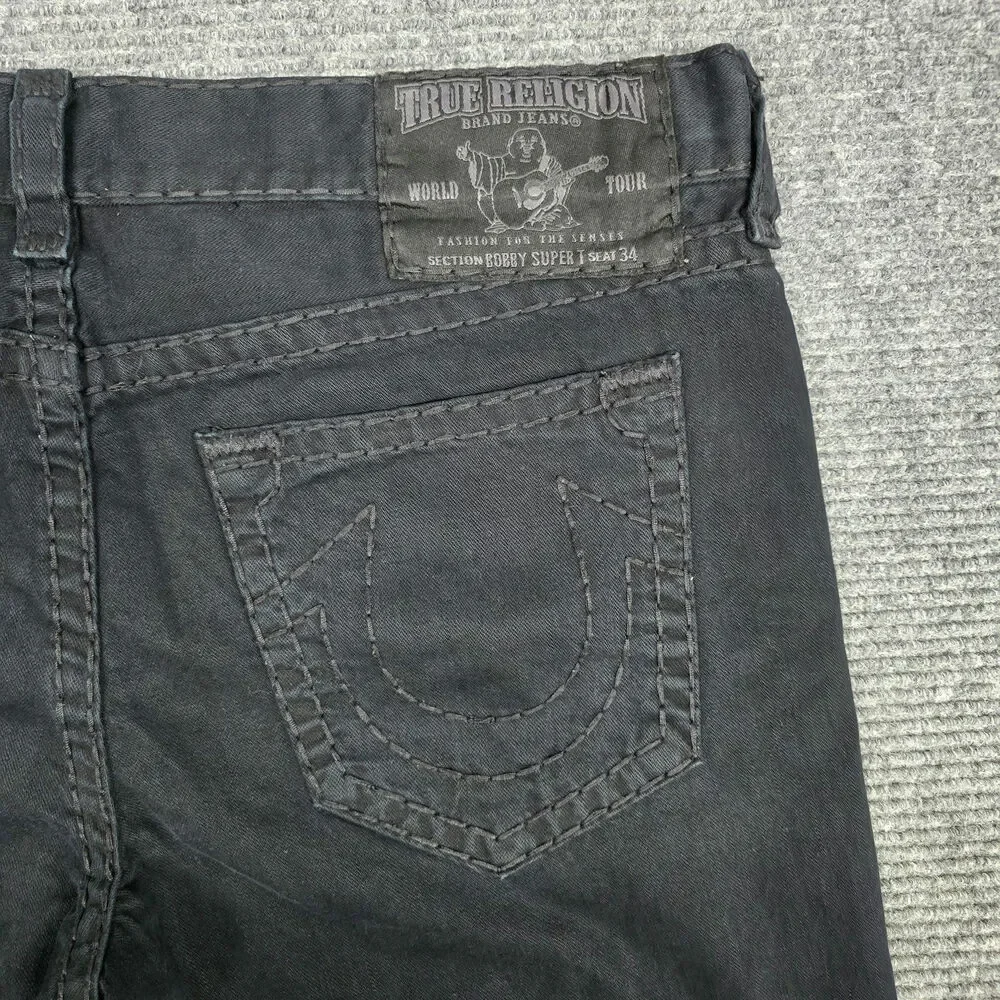 True Religion Jeans Mens Tag 40 Measures 42x34 Black Super T Straight Made USA